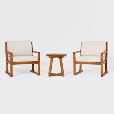 Saracina Home 3pc Modern Slat-Back Acacia Outdoor Conversation Set With Cushions - Image 5