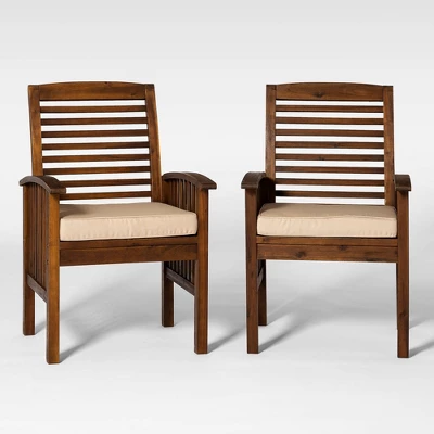 2pk Acacia Wood Patio Chairs With Cushions - Saracina Home - Image 10