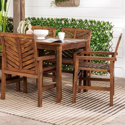 7pc Slatted Chevron Acacia Patio Dining Set - Saracina Home - Image 5