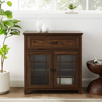 Transitional 2 Door Window Pane Accent Cabinet Dark Walnut - Saracina Home - Image 2