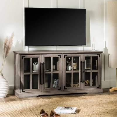 Avalene Modern Farmhouse 4 Door Glass Window Pane TV Stand For TVs Up To 65" - Saracina Home - Image 18