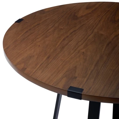 40" Urban Industrial Round Dining Table With Faux Wrap Leg Dark Walnut - Saracina Home - Image 3