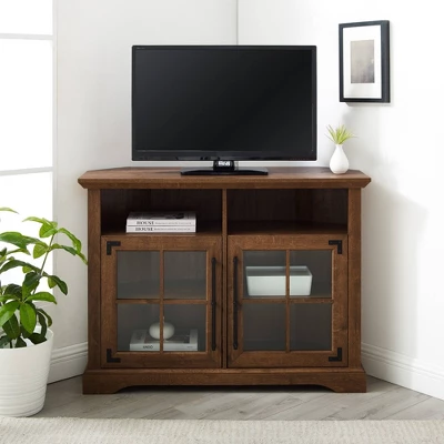 Avalene Rustic Farmhouse Corner TV Stand For TVs Up To 50" Natural Walnut - Saracina Home - Image 3