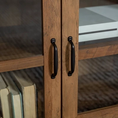 Sophie Rustic Farmhouse X Frame Glass Doors TV Stand For TVs Up To 80" Rustic Oak - Saracina Home - Image 8