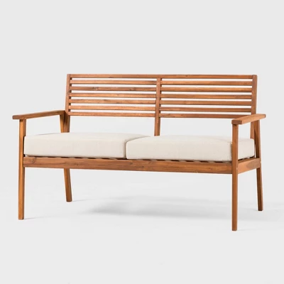 Saracina Home Mid-Century Modern Slatted Acacia Outdoor Bench - Image 3