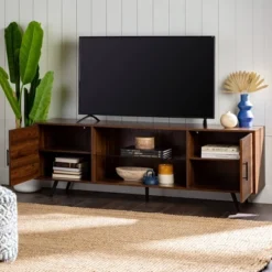 2 Door Mid-Century Modern Wood Storage TV Stand For TVs Up To 80" - Saracina Home
