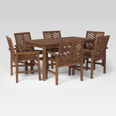 7pc Slatted Chevron Acacia Patio Dining Set - Saracina Home - Image 12