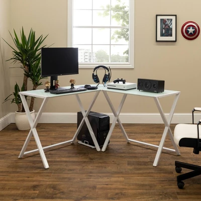 Modern Glass L Shaped Gaming Computer Desk White - Saracina Home - Image 4
