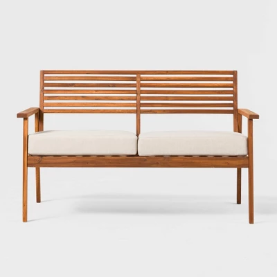Saracina Home Mid-Century Modern Slatted Acacia Outdoor Bench - Image 5