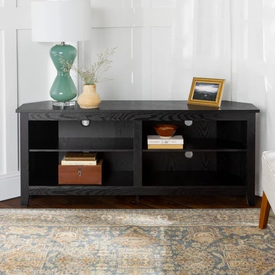 Transitional 4 Cubby Wood Open Storage Corner TV Stand For TVs Up To 65" - Saracina Home - Image 4