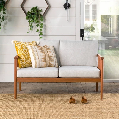 Saracina Home Modern Boho Eucalyptus Spindle Outdoor Bench With Cushions - Image 2