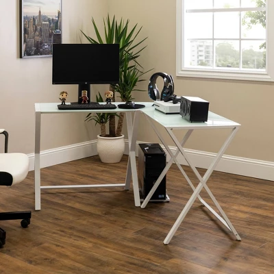 Modern Glass L Shaped Gaming Computer Desk White - Saracina Home - Image 6