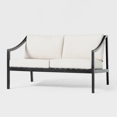 Saracina Home Mid-Century Modern Slatted Acacia Outdoor Bench With Cushions - Image 3