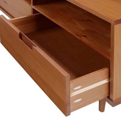 Cara 3 Drawer Mid-Century Modern 3 Drawer TV Stand For TVs Up To 80" - Saracina Home - Image 3