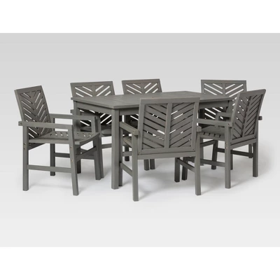 7pc Slatted Chevron Acacia Patio Dining Set - Saracina Home - Image 4