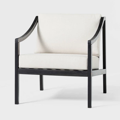 Saracina Home Mid-Century Modern Slatted Outdoor Acacia Arm Chair With Cushion - Image 3