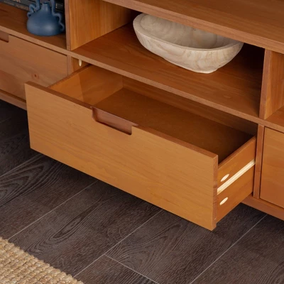 Cara 3 Drawer Mid-Century Modern 3 Drawer TV Stand For TVs Up To 80" - Saracina Home - Image 5