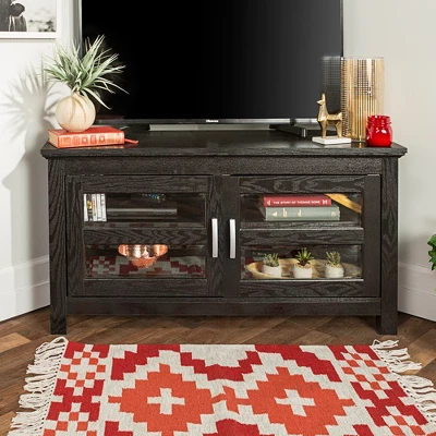 Modern 2 Glass Door Corner TV Stand For TVs Up To 50" Black - Saracina Home - Image 2