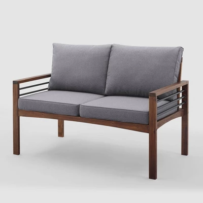 Saybrook Modern Metal And Wood Patio Loveseat - Gray/Dark Brown - Saracina Home - Image 5