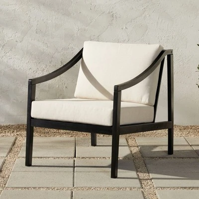 Saracina Home Mid-Century Modern Slatted Outdoor Acacia Arm Chair With Cushion - Image 2