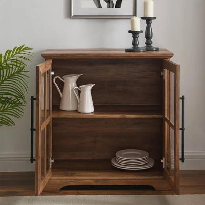 Avalene Modern Farmhouse 2 Door Glass Windowpane Accent Cabinet Rustic Oak - Saracina Home - Image 3