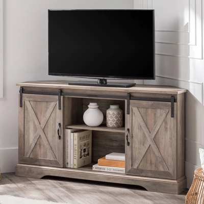 Robinson Rustic Transitional Sliding Barn Door Corner TV Stand For TVs Up To 58" - Saracina Home - Image 12