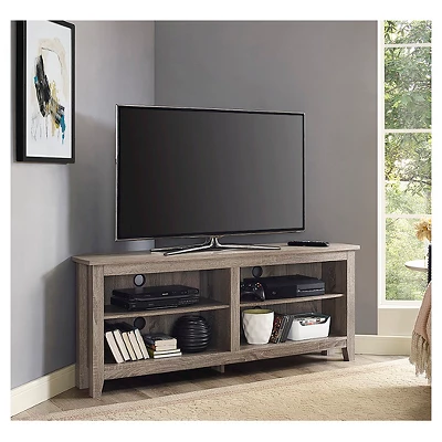 Transitional 4 Cubby Wood Open Storage Corner TV Stand For TVs Up To 65" - Saracina Home - Image 9
