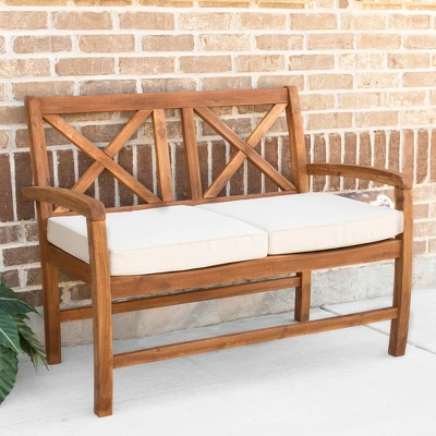 Acacia Wood X-Back Love Seat With Cushions Brown - Saracina Home - Image 3