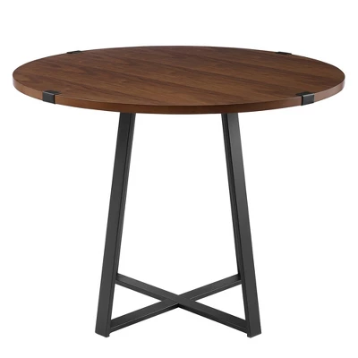 40" Urban Industrial Round Dining Table With Faux Wrap Leg Dark Walnut - Saracina Home - Image 2