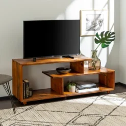 Rustic Modern Solid Wood TV Stand For TVs Up To 50" Amber - Saracina Home