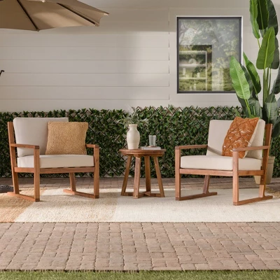 Saracina Home 3pc Modern Slat-Back Acacia Outdoor Conversation Set With Cushions - Image 2