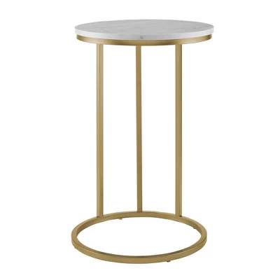 24" Modern Glam Round C Table Faux White Marble/Gold - Saracina Home - Image 2