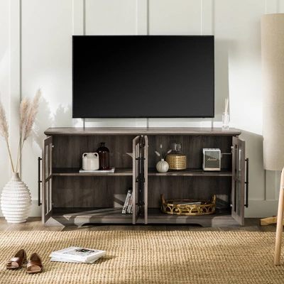 Avalene Modern Farmhouse 4 Door Glass Window Pane TV Stand For TVs Up To 65" - Saracina Home - Image 3