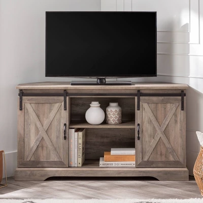 Robinson Rustic Transitional Sliding Barn Door Corner TV Stand For TVs Up To 58" - Saracina Home - Image 11