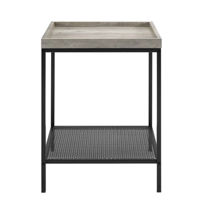 Rosalyn Urban Industrial Glam Square Tray Side Table With Metal Mesh Shelf Gray Wash - Saracina Home - Image 2