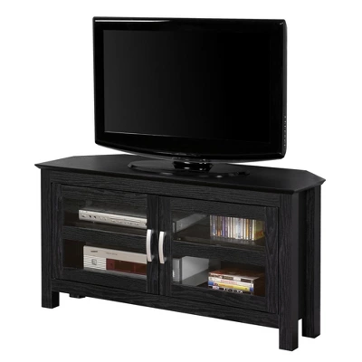 Modern 2 Glass Door Corner TV Stand For TVs Up To 50" Black - Saracina Home - Image 5