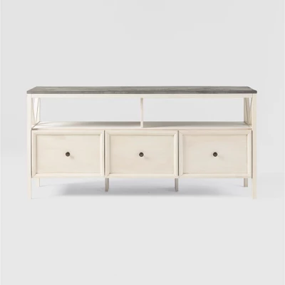 Farmhouse 3 Drawer Wood TV Stand For TVs Up To 65" - Saracina Home - Image 9