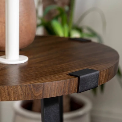 Set Of 2 Wrightson Urban Industrial Wrap Leg Round Side Tables Dark Walnut - Saracina Home - Image 3