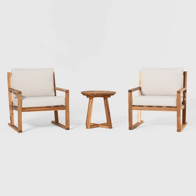 Saracina Home 3pc Modern Slat-Back Acacia Outdoor Conversation Set With Cushions - Image 6