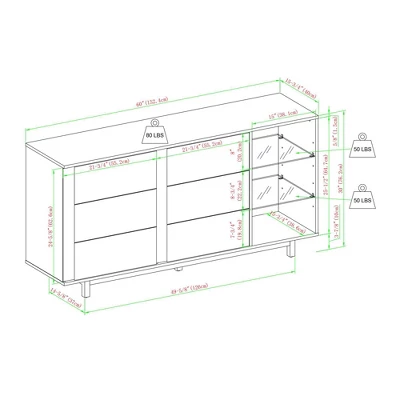 Shing Modern Striped Door 60" Sideboard With Glass Shelves Dark Walnut - Saracina Home - Image 6