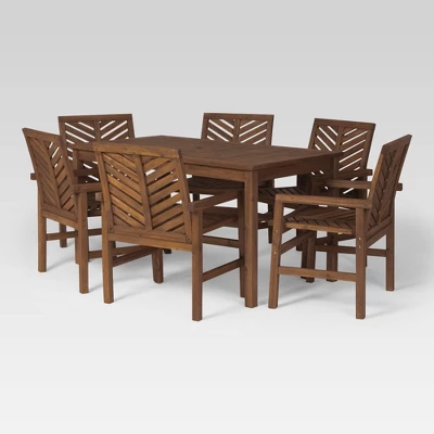 7pc Slatted Chevron Acacia Patio Dining Set - Saracina Home - Image 2